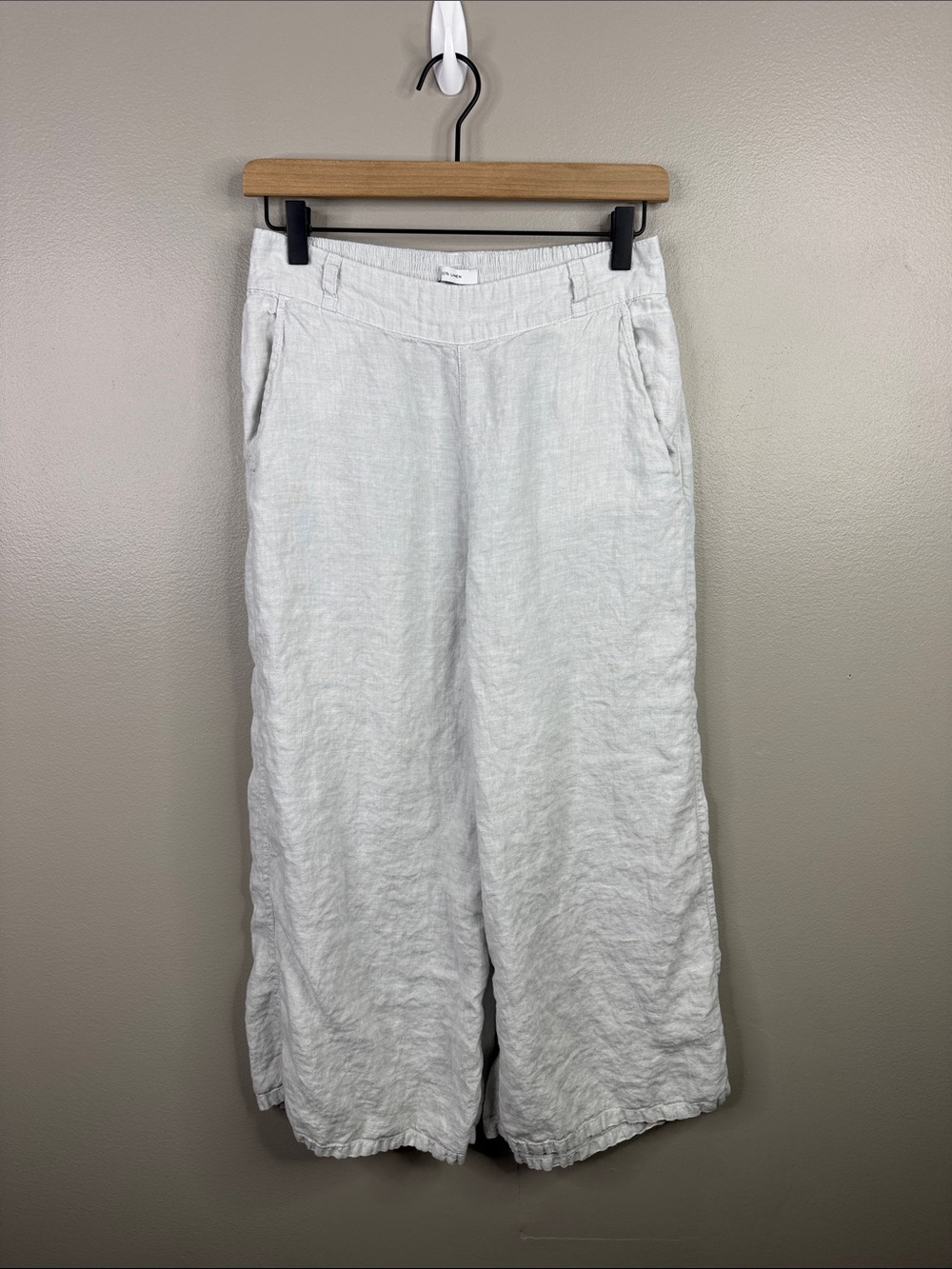H by Halston 100% Linen Wide-Leg Cropped Size Small Pants in Oatmeal Beige